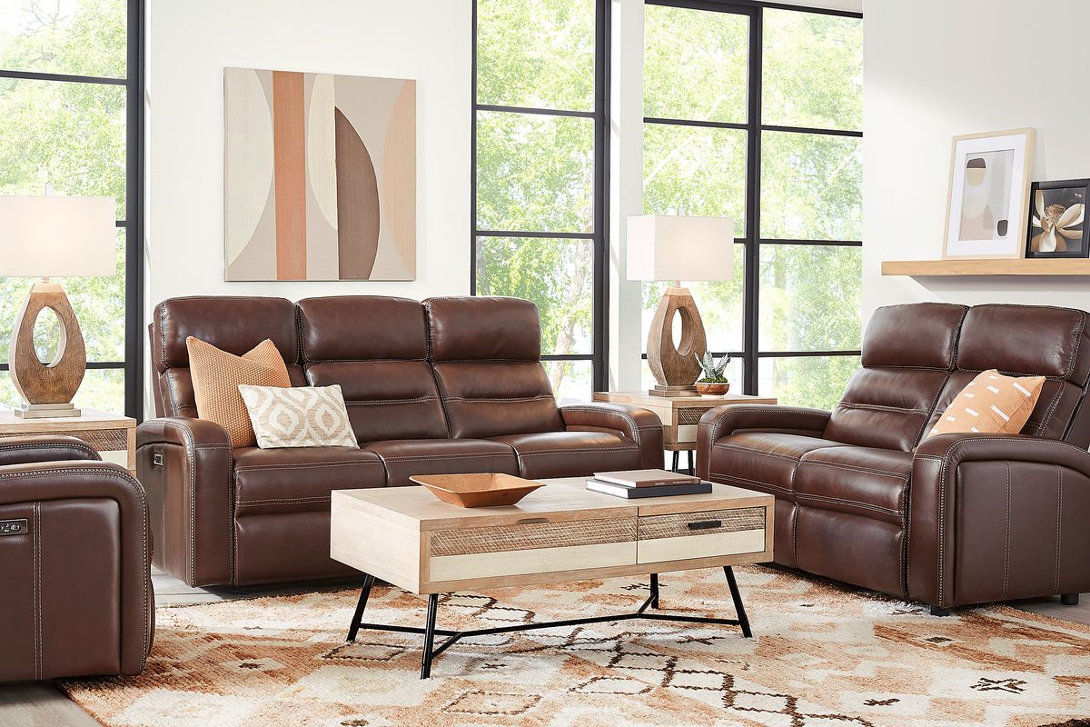 Sierra Madre 3 Pc Brown Leather Non-Power Reclining Living Room