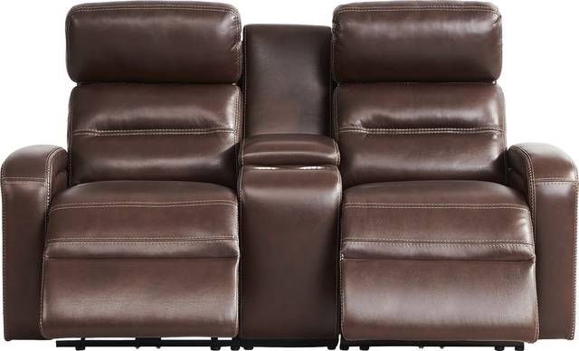 Sierra Madre Brown Leather Dual Power Reclining Console Loveseat - Thumbnail - Image 2