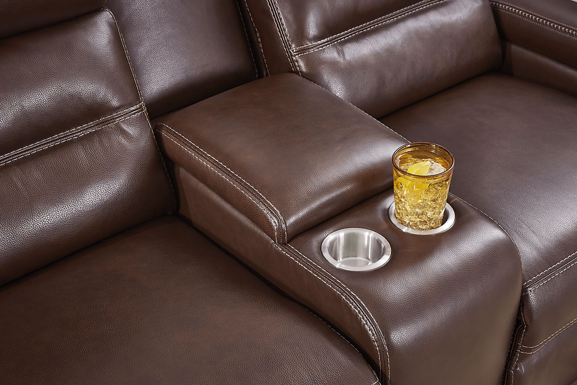 Sierra Madre Brown Leather Dual Power Reclining Console Loveseat - Image 4