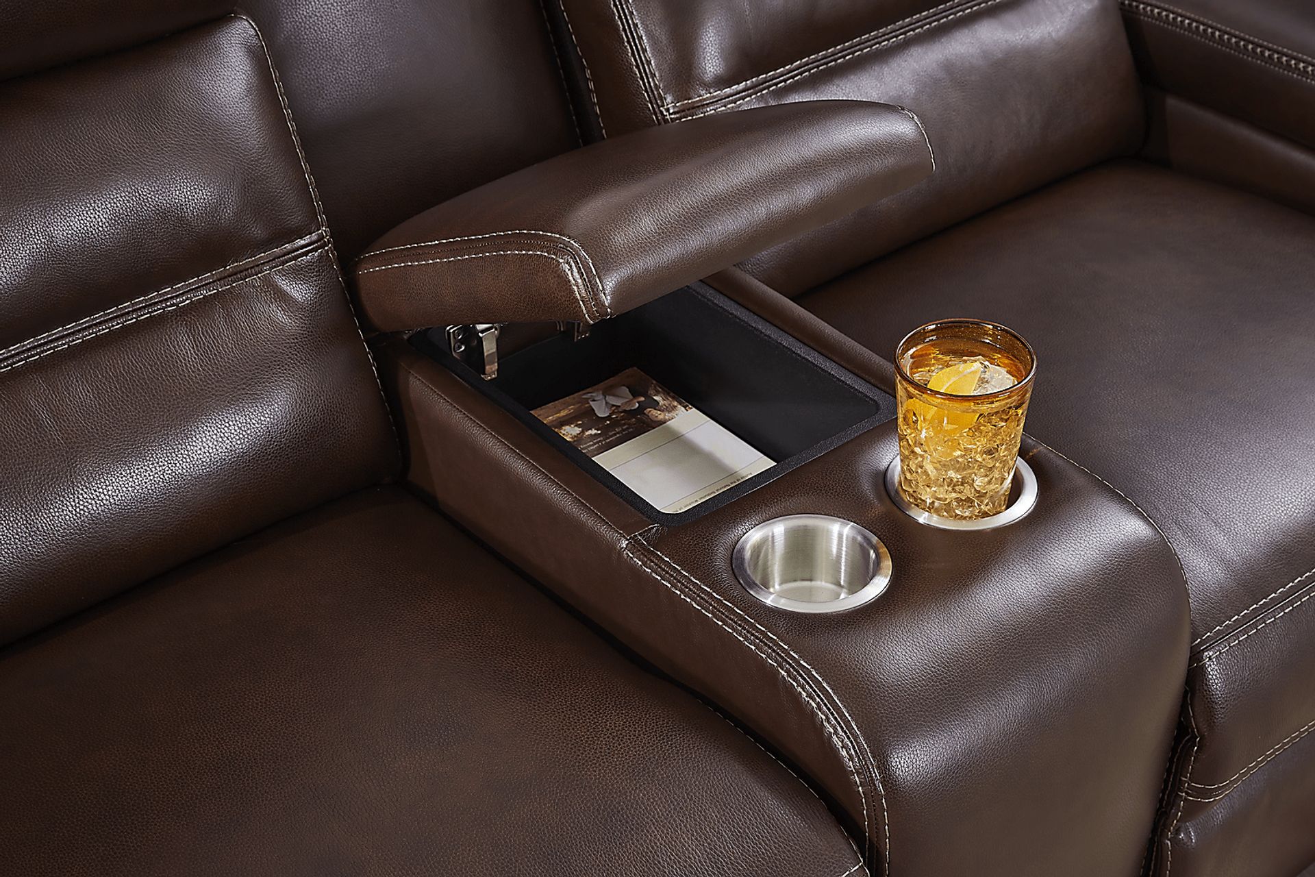 Sierra Madre Brown Leather Dual Power Reclining Console Loveseat - Image 5