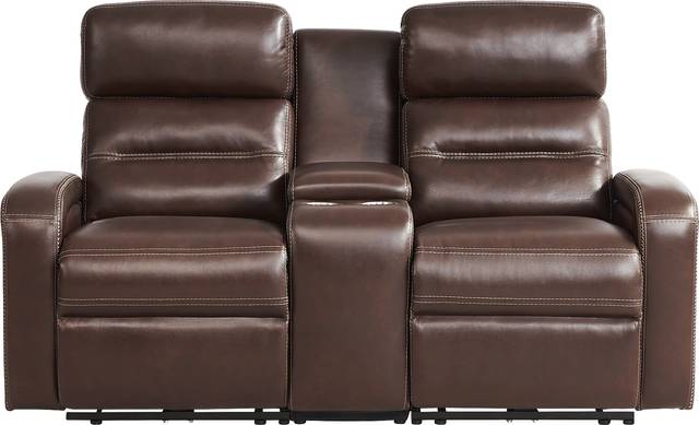 Sierra Madre Brown Leather Dual Power Reclining Console Loveseat - Thumbnail - Image 1