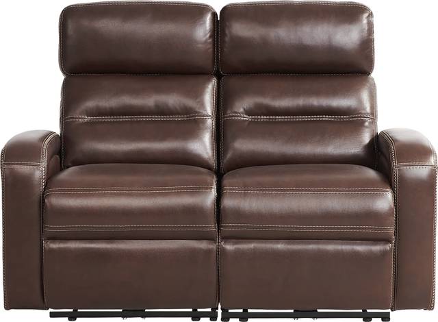 Sierra Madre Brown Leather Dual Power Reclining Loveseat - Thumbnail - Image 1