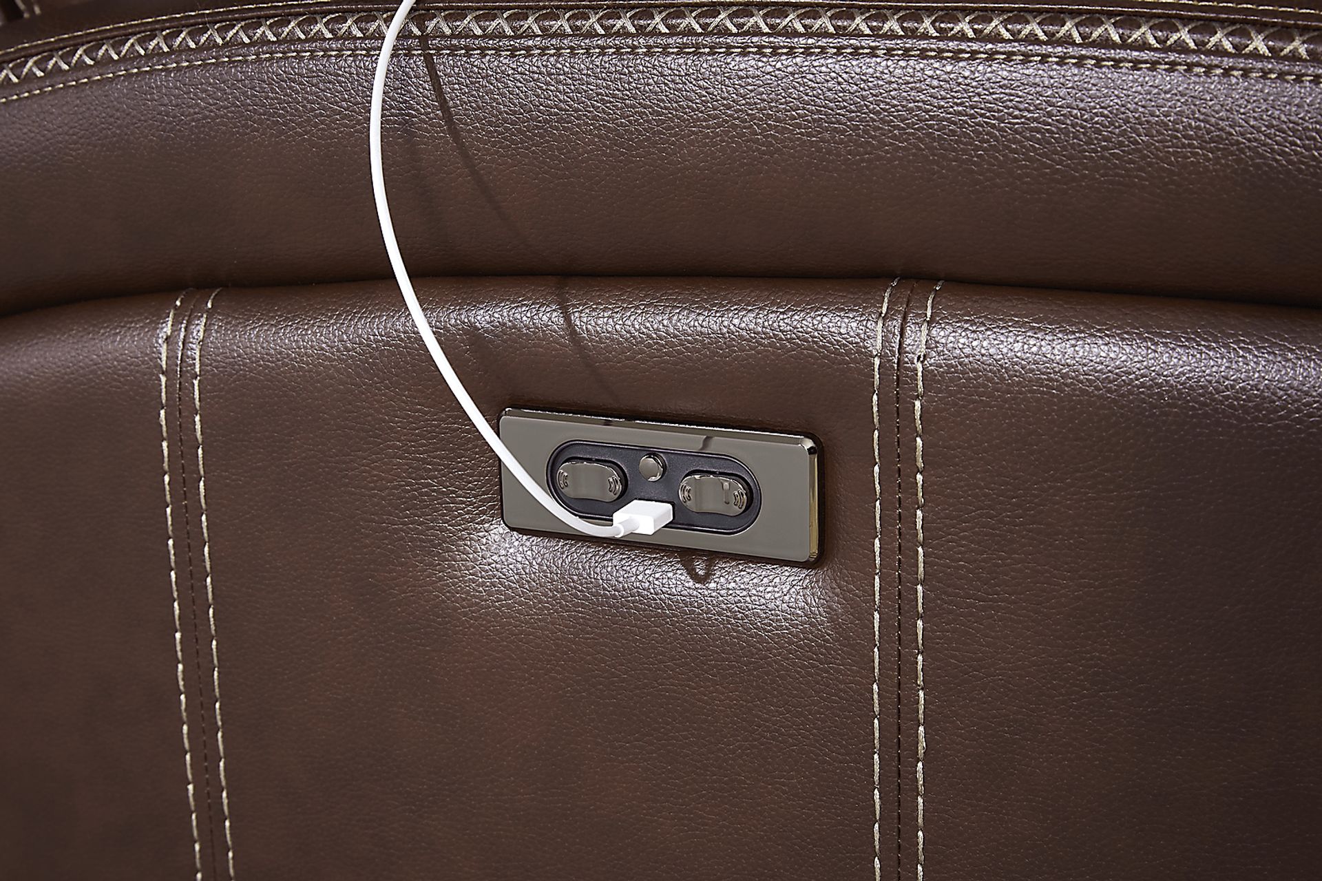 Sierra Madre Brown Leather Dual Power Reclining Sofa - Image 3