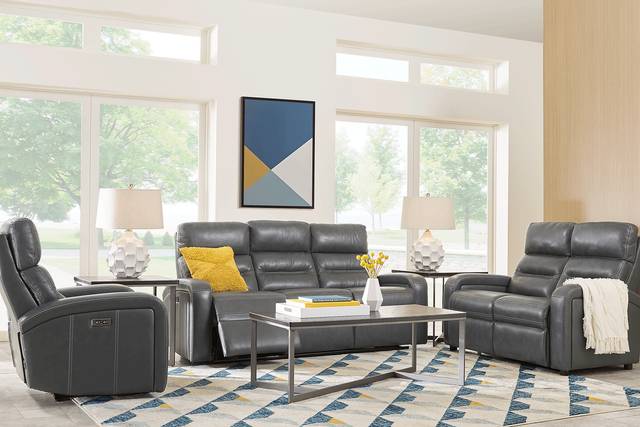 Sierra Madre Gray Leather 2 Pc Living Room with Reclining Sofa - Thumbnail - Image 1