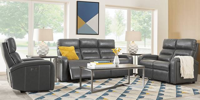 Sierra Madre Gray Leather Reclining Sofa - Thumbnail - Image 2