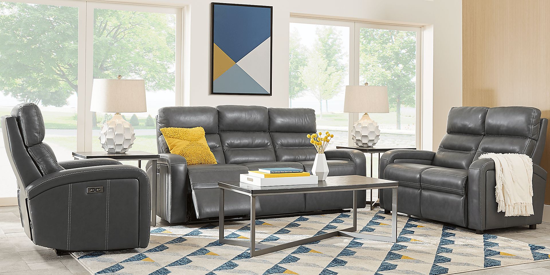 Sierra Madre Gray Leather 2 Pc Living Room with Reclining Sofa - Image 1
