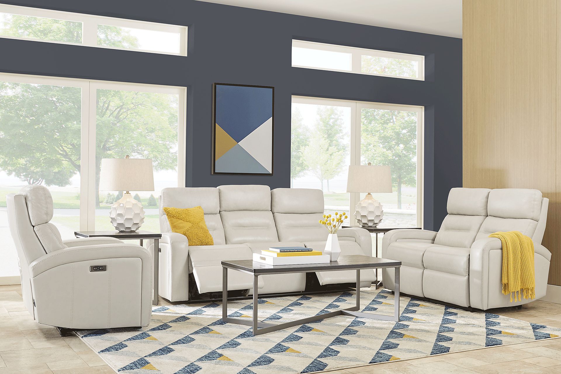 Sierra Madre Gray Leather 3 Pc Living Room with Reclining Sofa - Image 1
