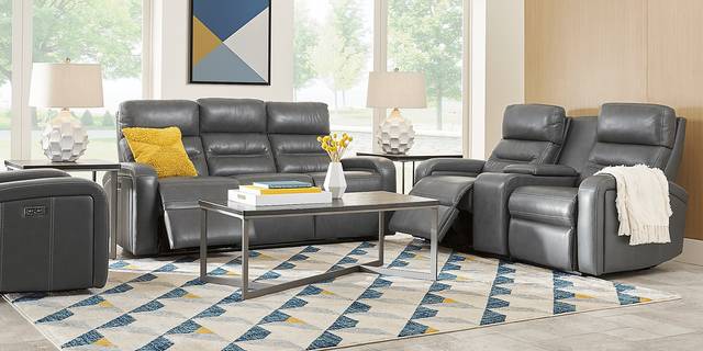 Sierra Madre Gray Leather Reclining Sofa - Thumbnail - Image 2