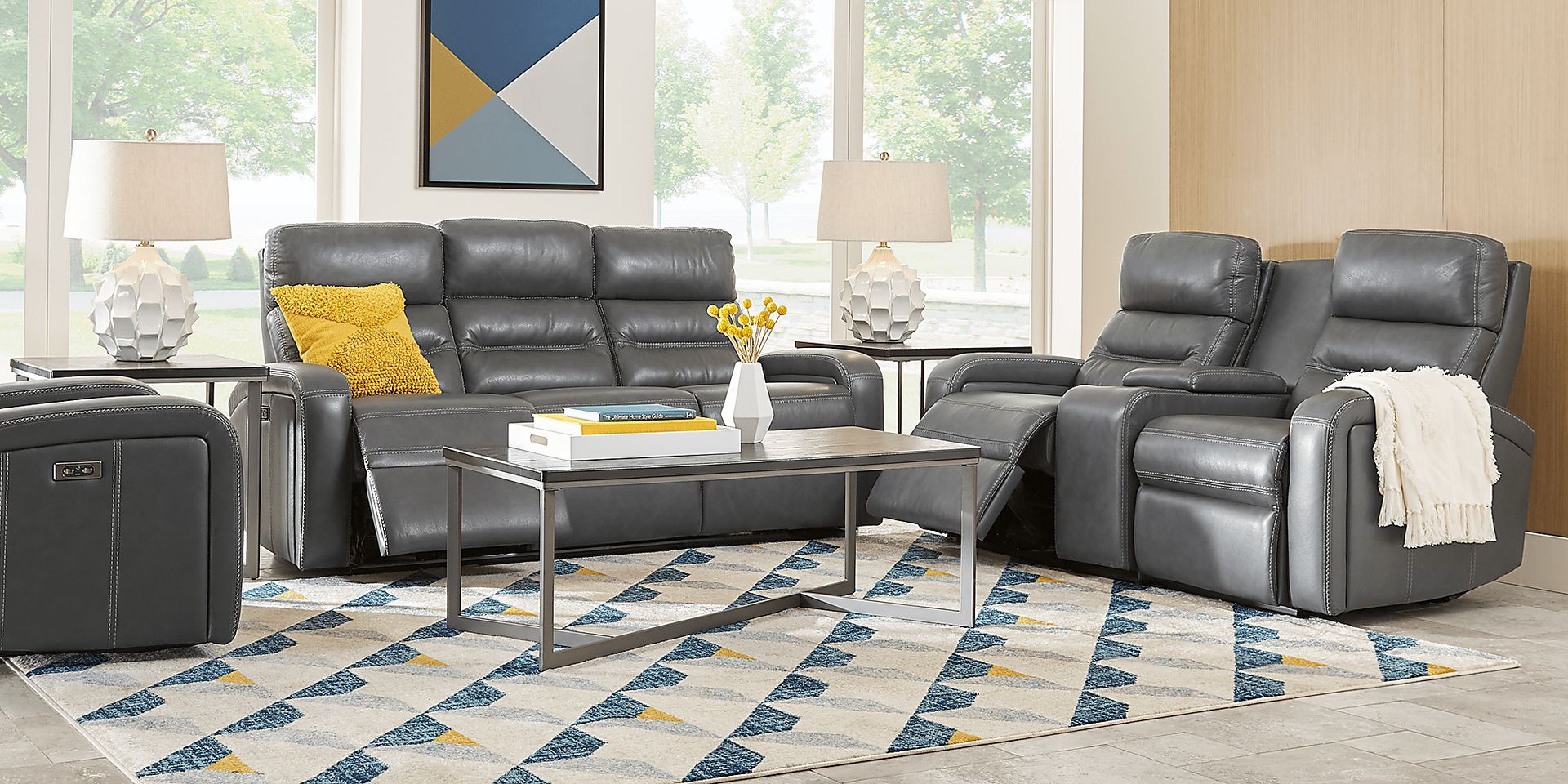 Sierra Madre Gray Leather Reclining Sofa - Image 2