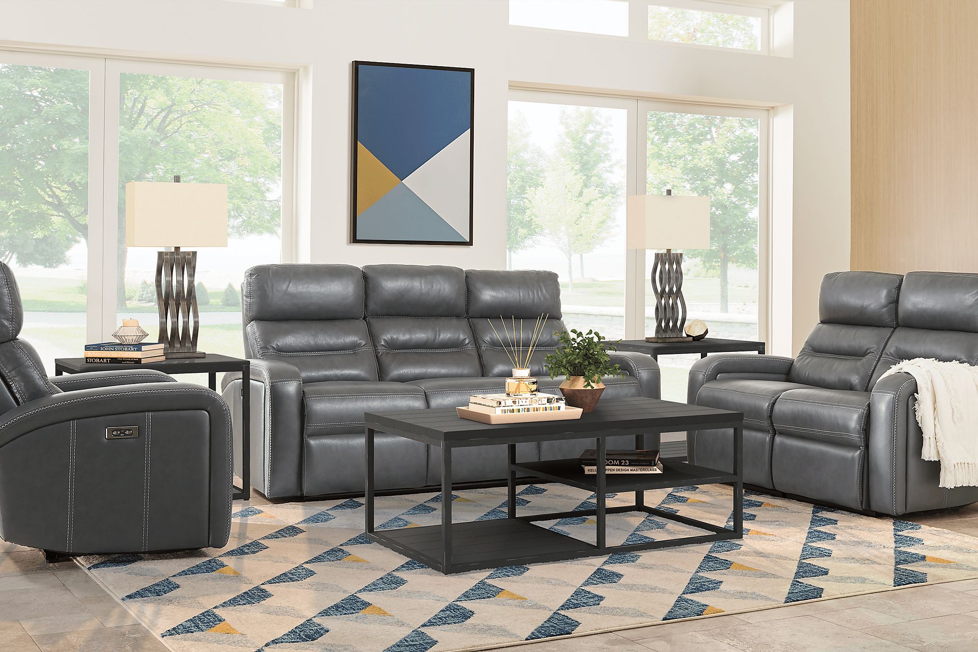 Sierra Madre Gray Leather Loveseat - Image 2