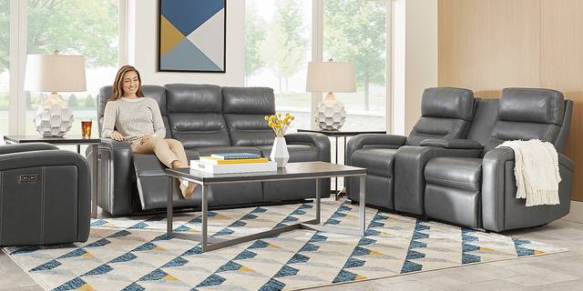 Sierra Madre Gray Leather 7 Pc Dual Power Reclining Living Room with Reclining Sofa - Thumbnail - Image 3