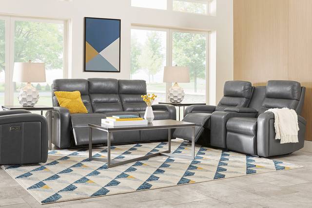 Sierra Madre Gray Leather 7 Pc Dual Power Reclining Living Room with Reclining Sofa - Thumbnail - Image 1