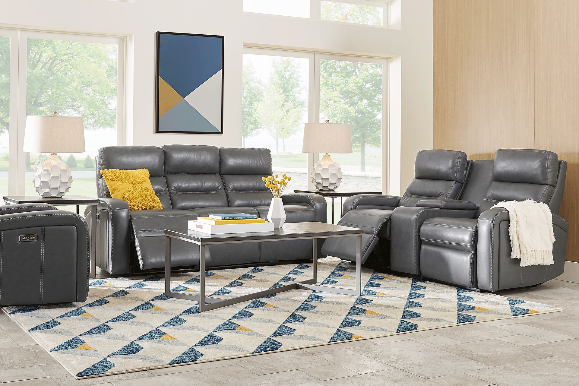 Sierra Madre Gray Leather 7 Pc Dual Power Reclining Living Room with Reclining Sofa - Image 1