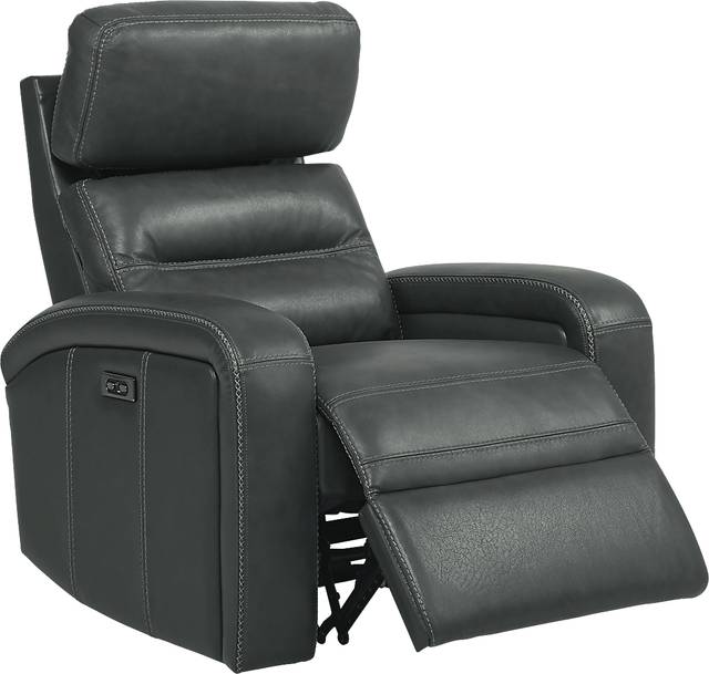 Sierra Madre Gray Leather Dual Power Recliner - Thumbnail - Image 2