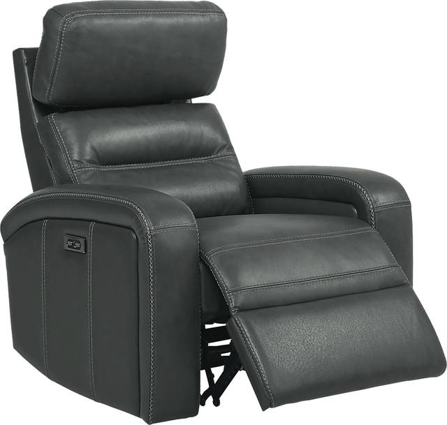 Sierra Madre Gray Leather Dual Power Recliner - Thumbnail - Image 2