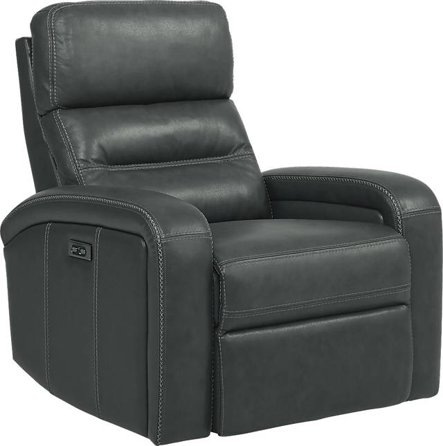 Sierra Madre Gray Leather Dual Power Recliner - Thumbnail - Image 1