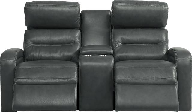 Sierra Madre Gray Leather Dual Power Reclining Console Loveseat - Thumbnail - Image 2