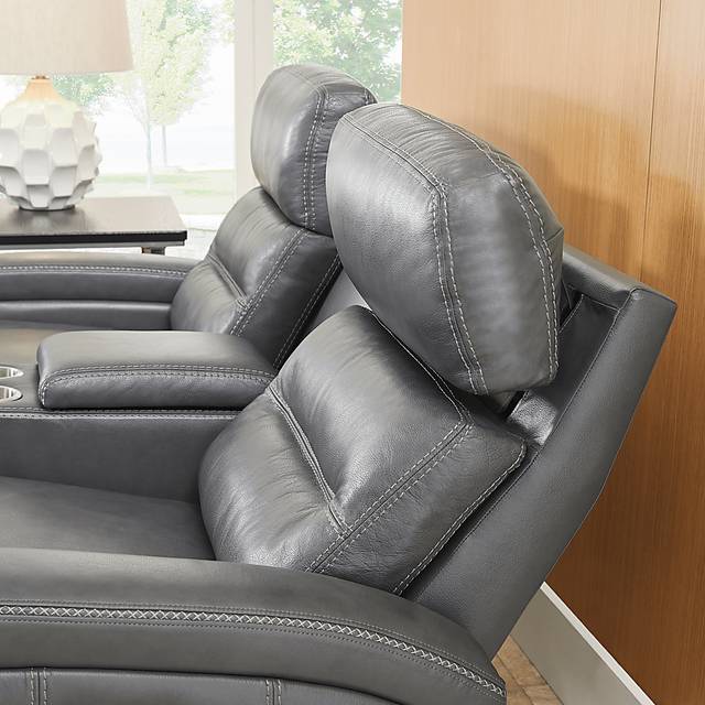 Sierra Madre Gray Leather Dual Power Reclining Console Loveseat - Thumbnail - Image 4