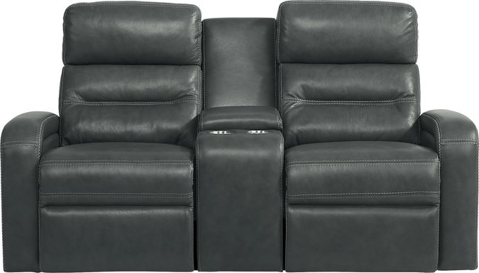 Sierra Madre Gray Leather Dual Power Reclining Console Loveseat
