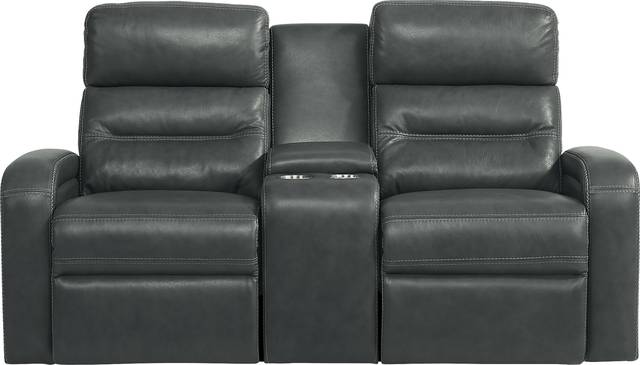 Sierra Madre Gray Leather Dual Power Reclining Console Loveseat - Thumbnail - Image 1