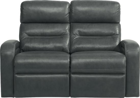 Sierra Madre Gray Leather Dual Power Reclining Loveseat