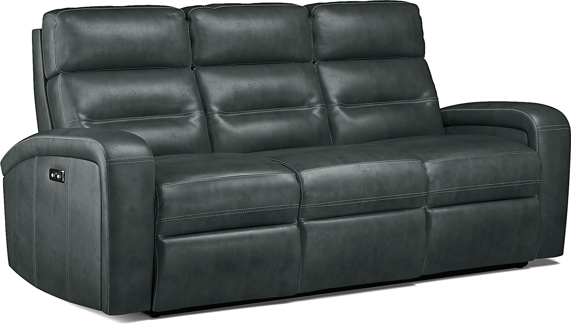 Sierra Madre Gray Leather Dual Power Reclining Sofa - Image 2