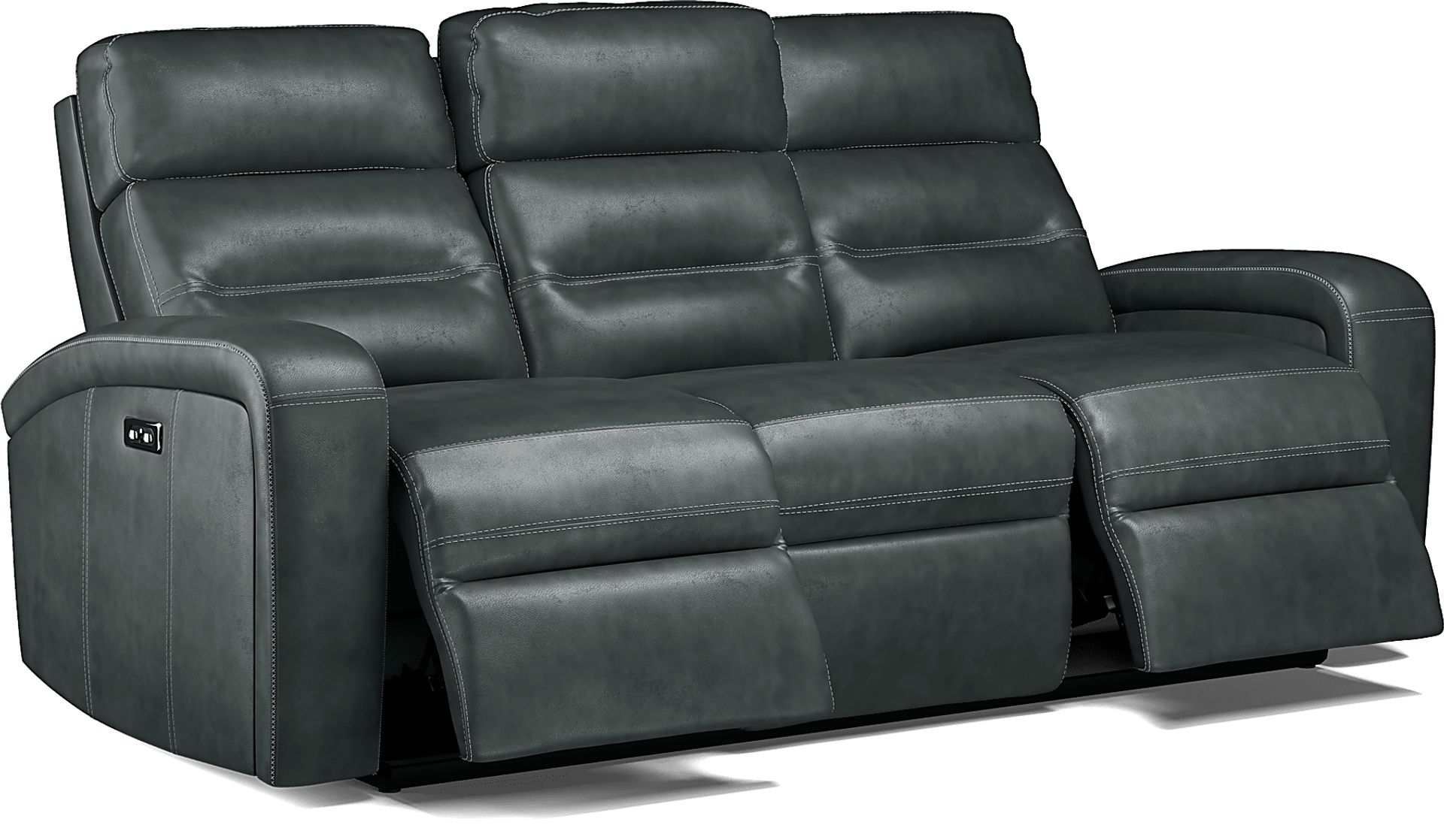 Sierra Madre Gray Leather Dual Power Reclining Sofa - Image 5