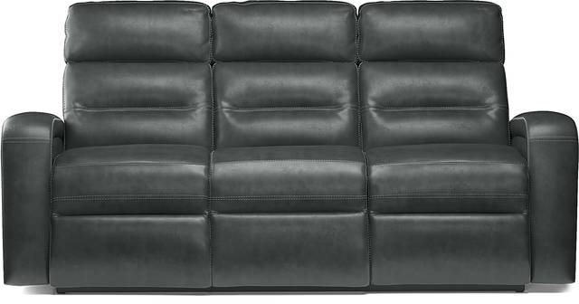 Sierra Madre Gray Leather Dual Power Reclining Sofa - Thumbnail - Image 1