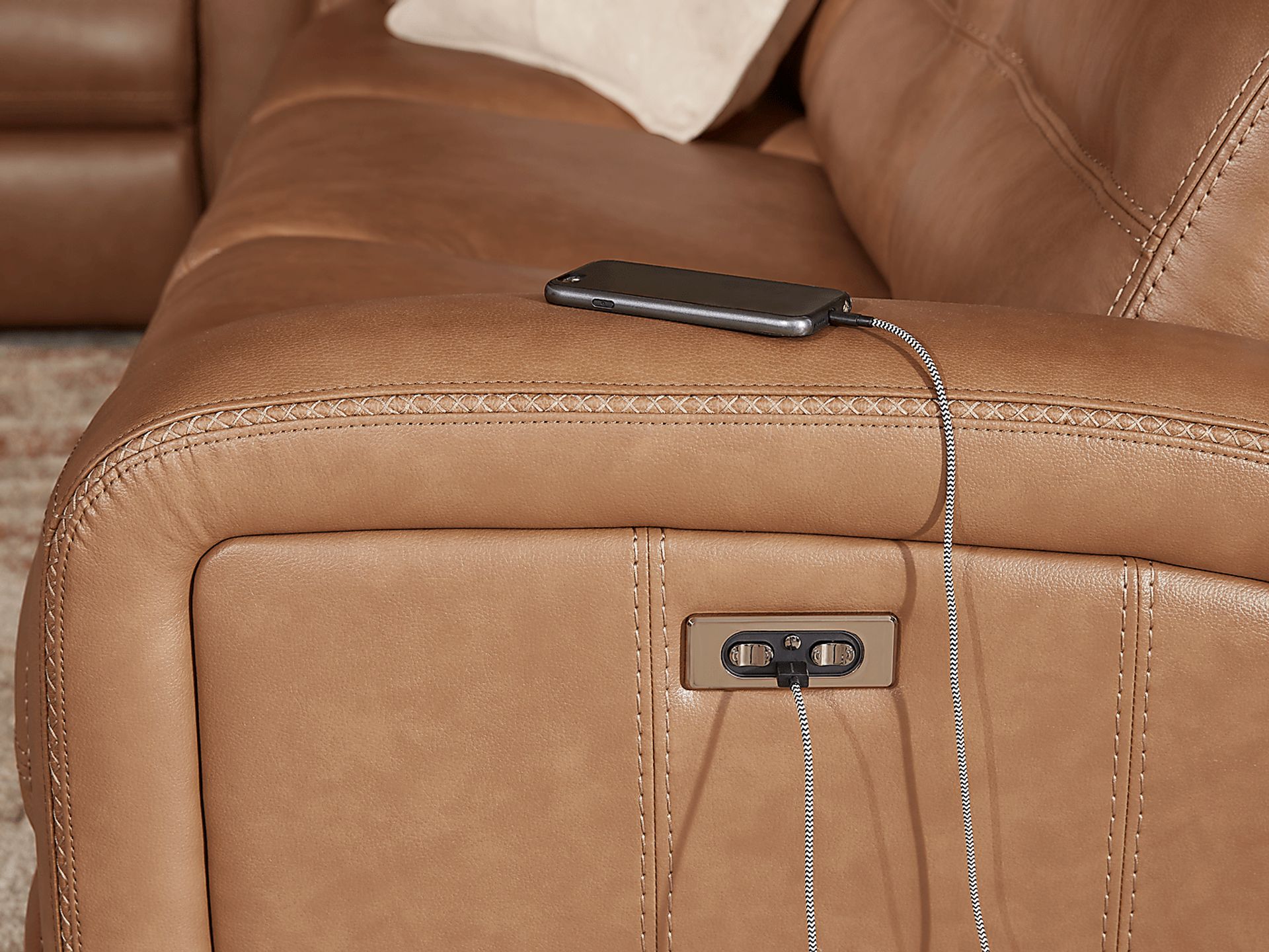 Sierra Madre Saddle Leather Dual Power Reclining Sofa - Image 7