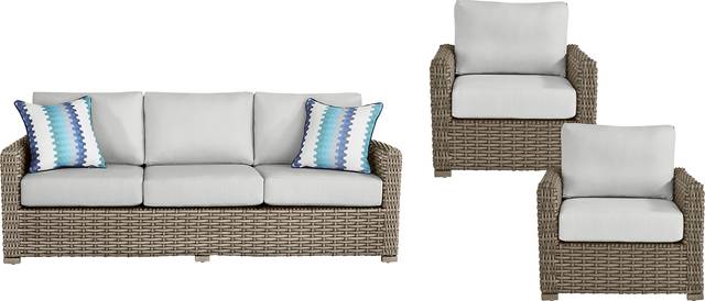 Siesta Key Driftwood 3 Pc Outdoor Seating Set with Dove Cushions - Thumbnail - Image 1
