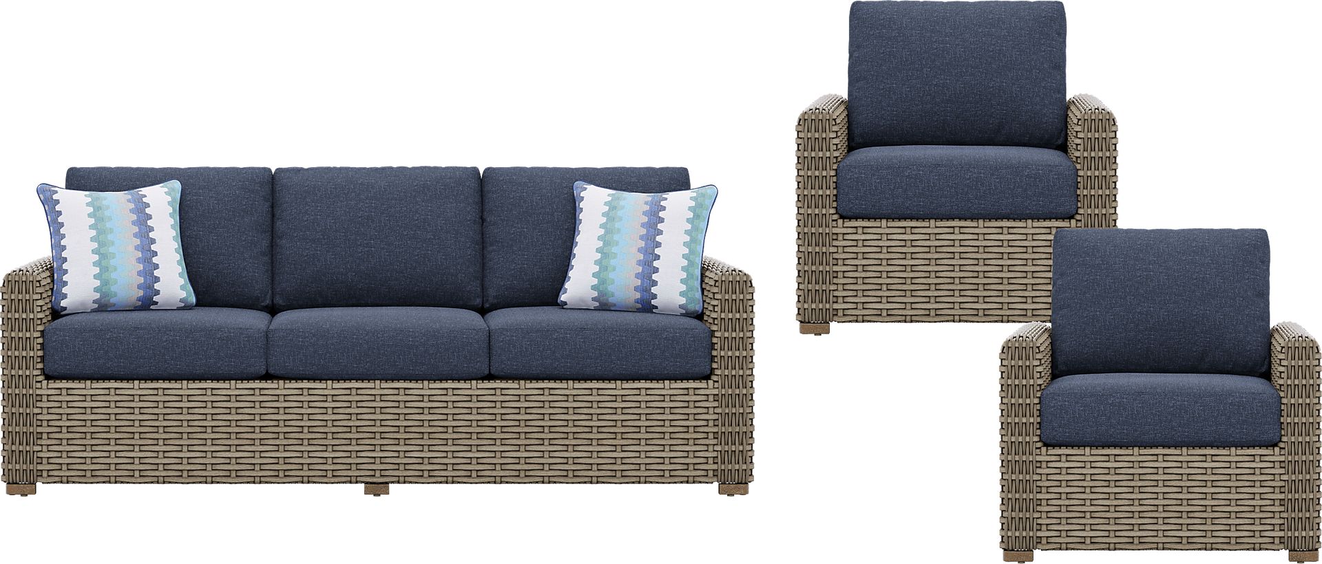 Siesta Key Driftwood 3 Pc Outdoor Seating Set with Ink Cushions - Image 1