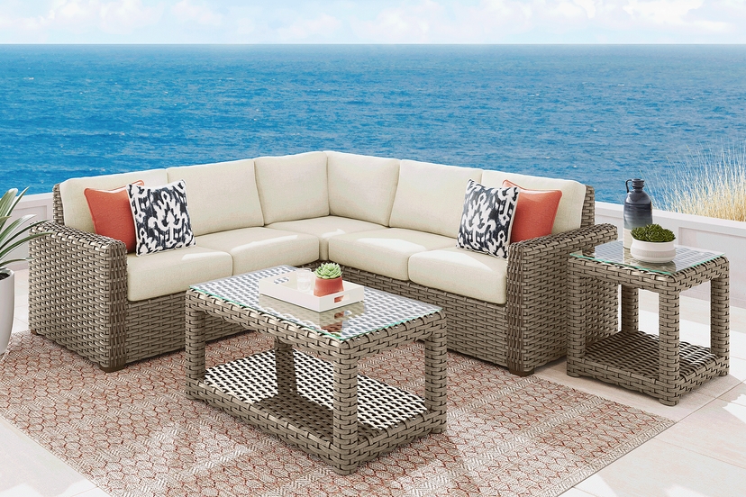 Siesta Key Driftwood 3 Pc Outdoor Sectional with Desert Cushions
