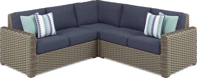 Siesta Key Driftwood 3 Pc Outdoor Sectional with Ink Cushions - Thumbnail - Image 3