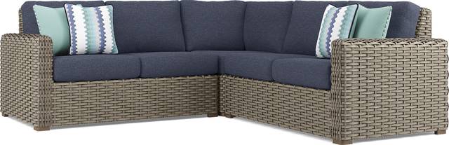 Siesta Key Driftwood 3 Pc Outdoor Sectional with Ink Cushions - Thumbnail - Image 1