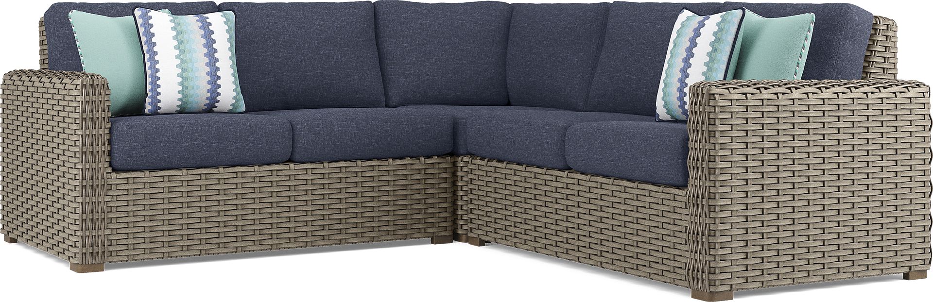 Siesta Key Driftwood 3 Pc Outdoor Sectional with Ink Cushions - Image 1