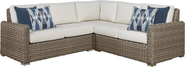 Siesta Key Driftwood 3 Pc Outdoor Sectional with Linen Cushions - Thumbnail - Image 1