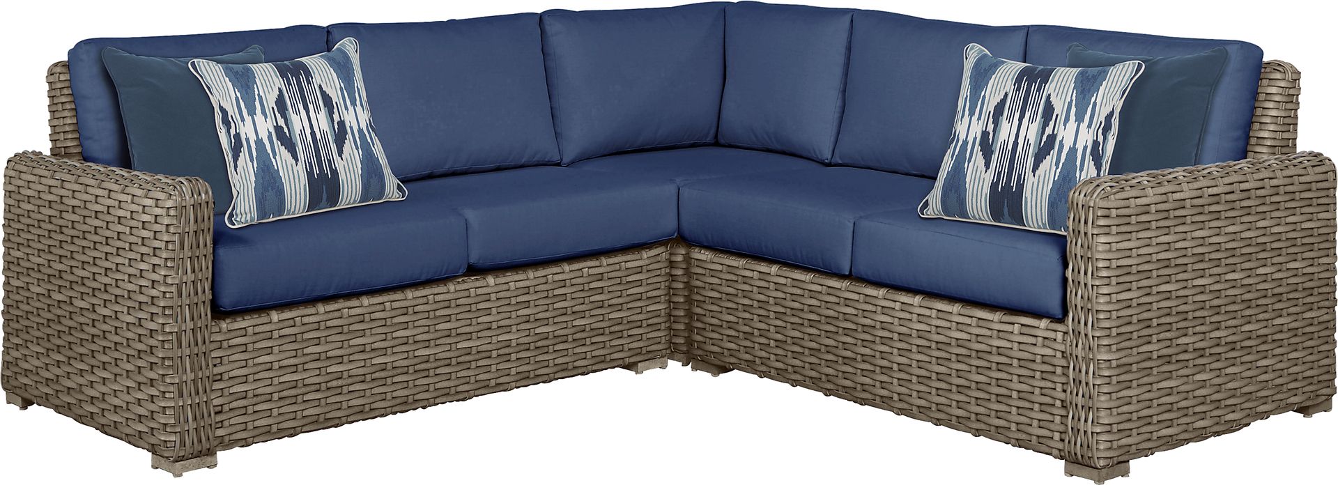 Siesta Key Driftwood 3 Pc Outdoor Sectional with Indigo Cushions - Image 1