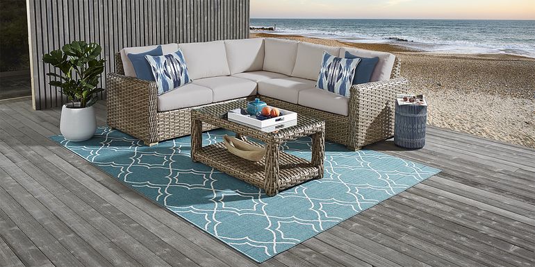 Siesta Key Driftwood 3 Pc Outdoor Sectional with Rollo Linen Cushions
