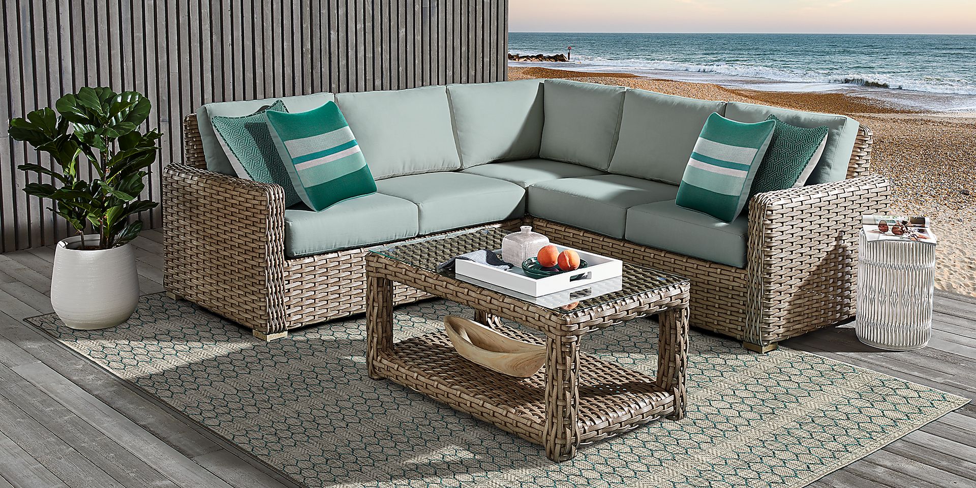 Siesta Key Driftwood 3 Pc Outdoor Sectional with Mist Cushions - Image 2