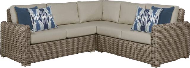 Siesta Key Driftwood 3 Pc Outdoor Sectional with Pebble Cushions - Thumbnail - Image 1