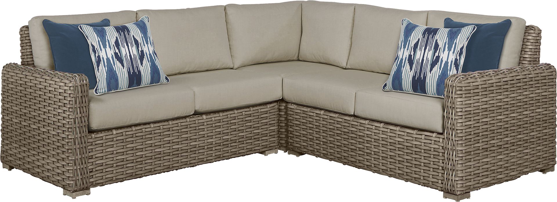 Siesta Key Driftwood 3 Pc Outdoor Sectional with Pebble Cushions - Image 1