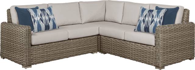 Siesta Key Driftwood 3 Pc Outdoor Sectional with Rollo Linen Cushions - Thumbnail - Image 1