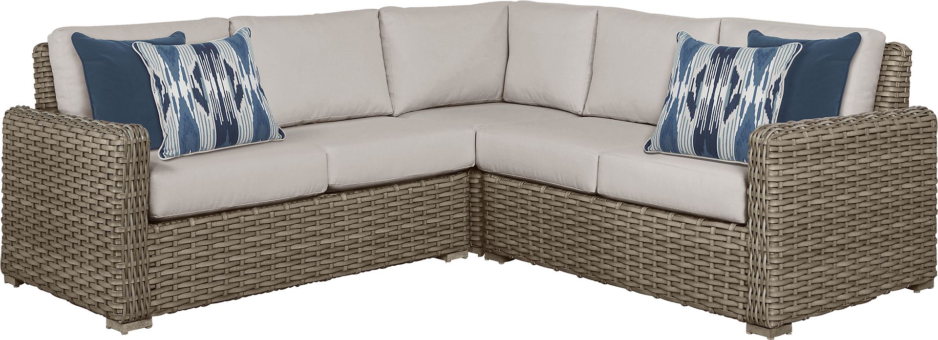 Siesta Key Driftwood 3 Pc Outdoor Sectional with Rollo Linen Cushions - Image 1