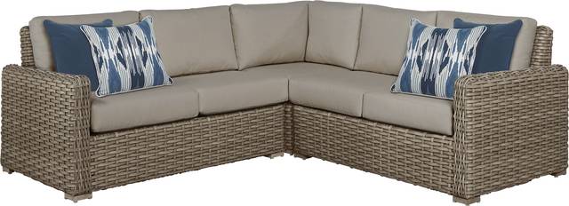 Siesta Key Driftwood 3 Pc Outdoor Sectional with Sand Cushions - Thumbnail - Image 1