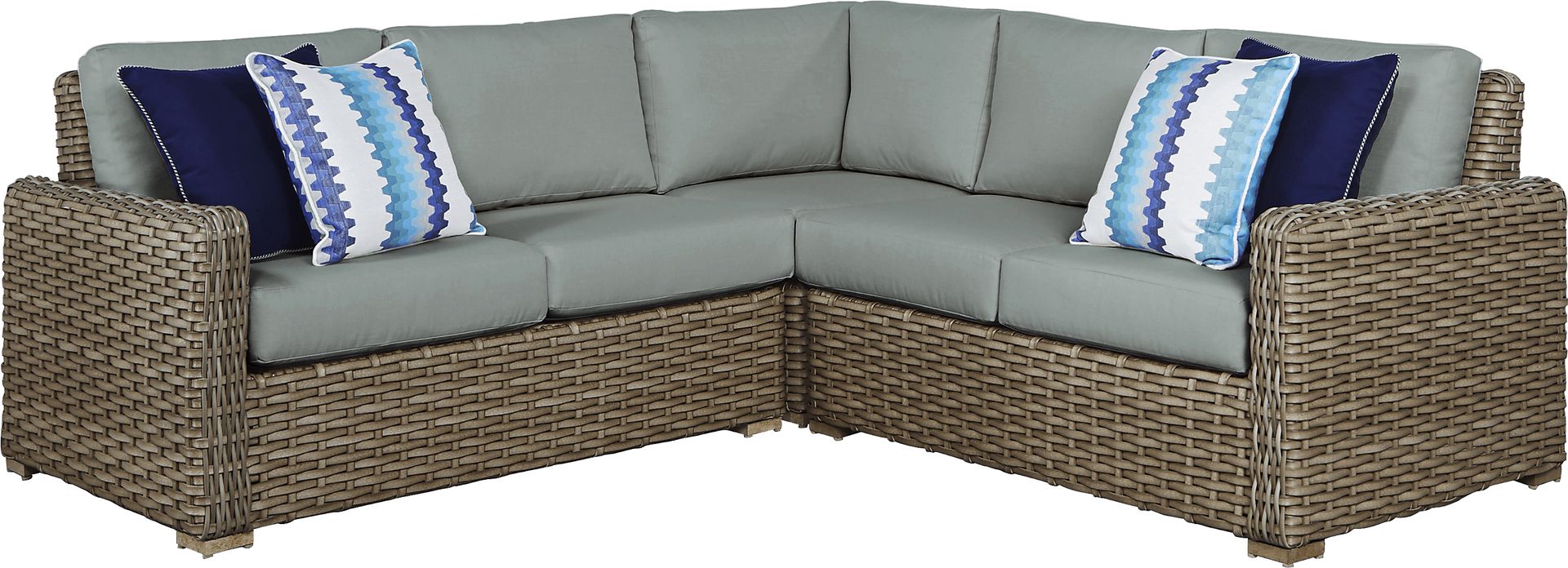 Siesta Key Driftwood 3 Pc Outdoor Sectional with Mist Cushions - Image 1
