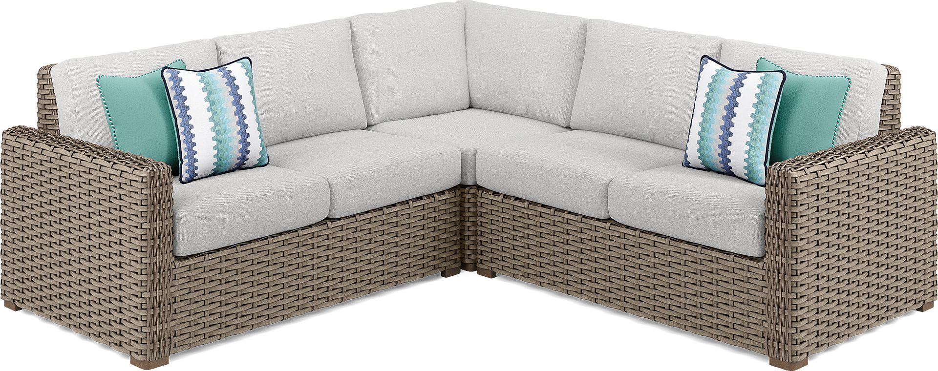 Siesta Key Driftwood 3 Pc Outdoor Sectional with Dove Cushions - Image 1