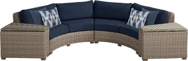 Siesta Key Driftwood 4 Pc Outdoor Curved Sectional with Ink Cushions - Thumbnail - Image 1