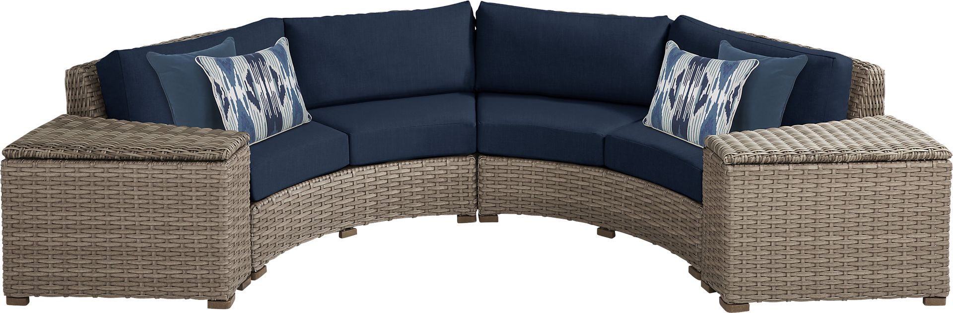 Siesta Key Driftwood 4 Pc Outdoor Curved Sectional with Ink Cushions - Image 1