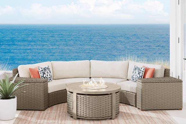 Siesta Key Driftwood 4 Pc Outdoor Curved Sectional with Desert Cushions - Thumbnail - Image 2