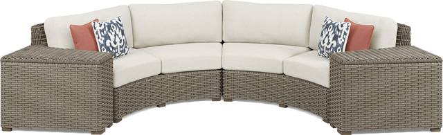 Siesta Key Driftwood 4 Pc Outdoor Curved Sectional with Desert Cushions - Thumbnail - Image 1